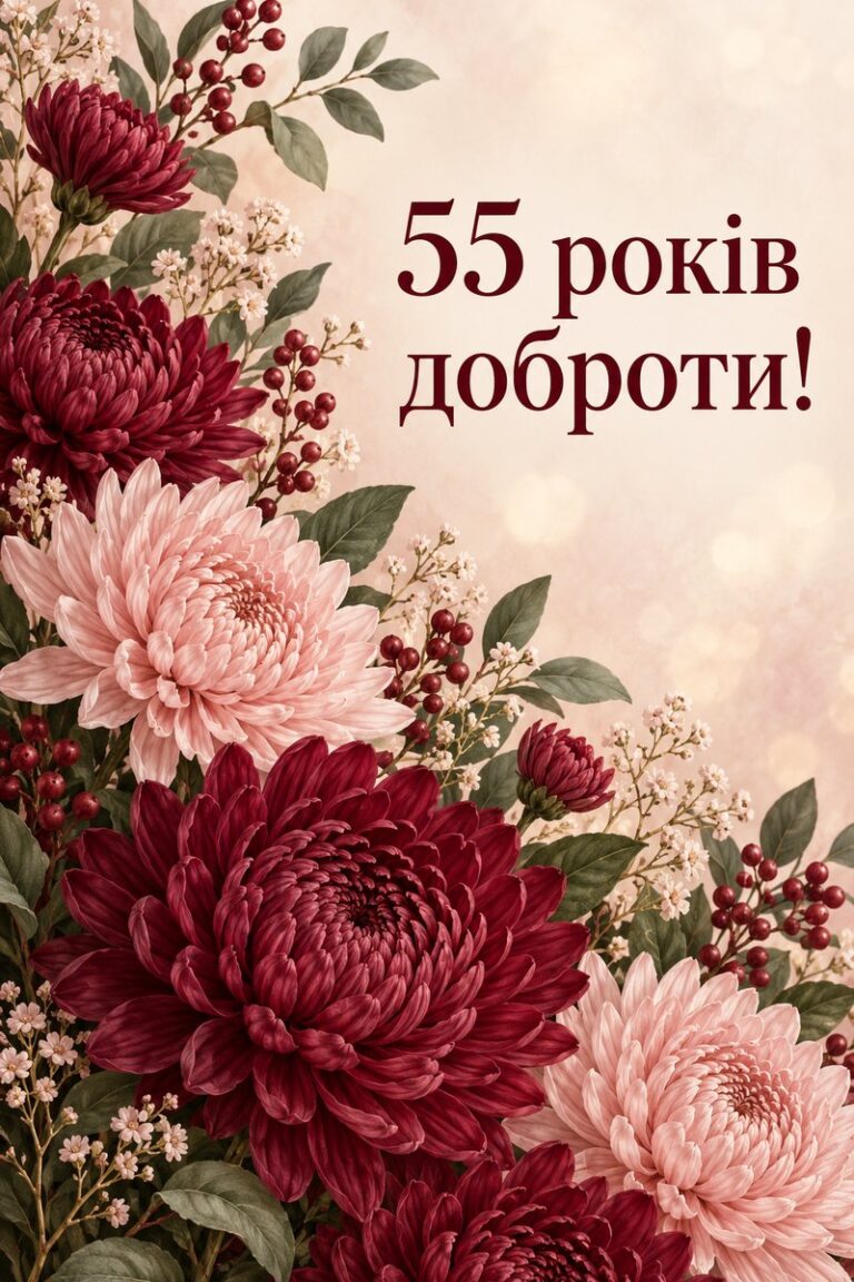 55 років доброти! - листівка з привітанням з ювілеєм жінці