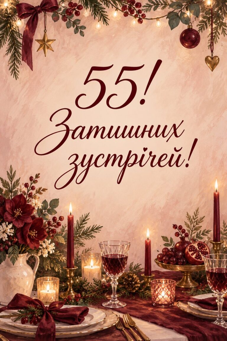 55! Затишних зустрічей! - листівка з привітанням з ювілеєм жінці