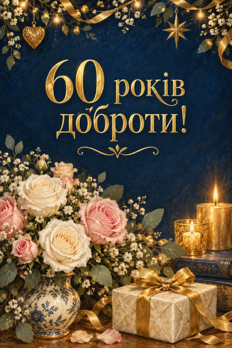 60 років доброти! - листівка з привітанням з ювілеєм жінці