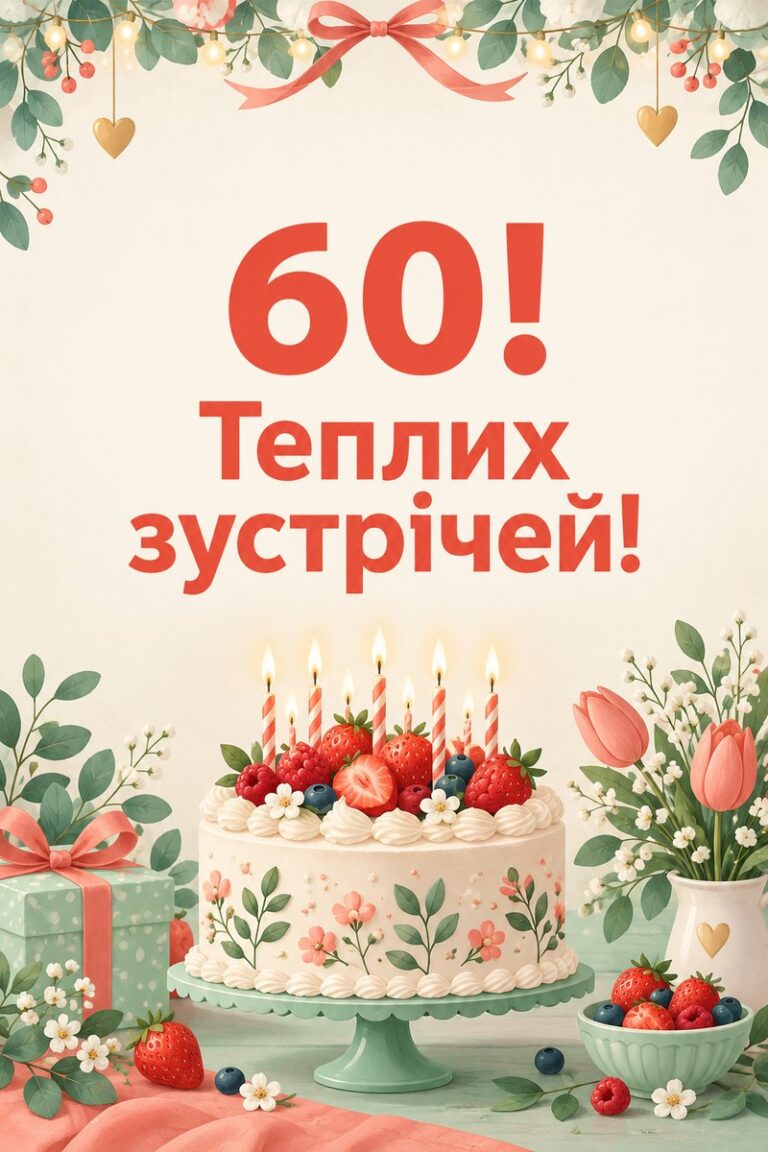 60! Теплих зустрічей! - листівка з привітанням з ювілеєм жінці