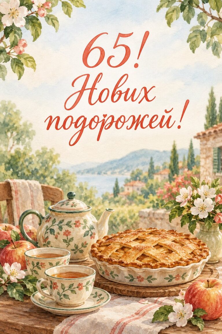 65! Нових подорожей! - листівка з привітанням з ювілеєм жінці