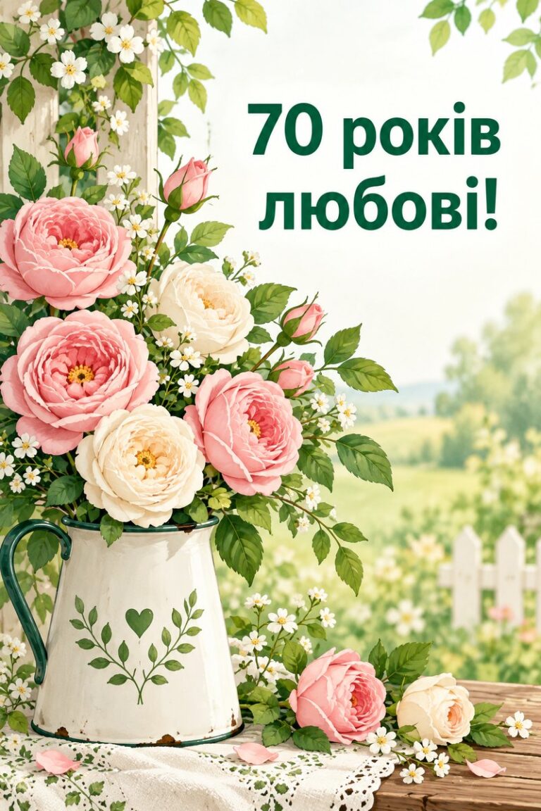 70 років любові! - листівка з привітанням з ювілеєм жінці