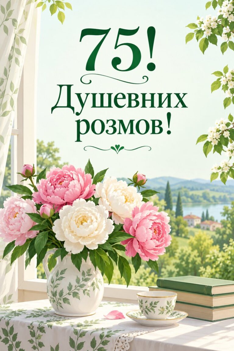 75! Душевних розмов! - листівка з привітанням з ювілеєм жінці
