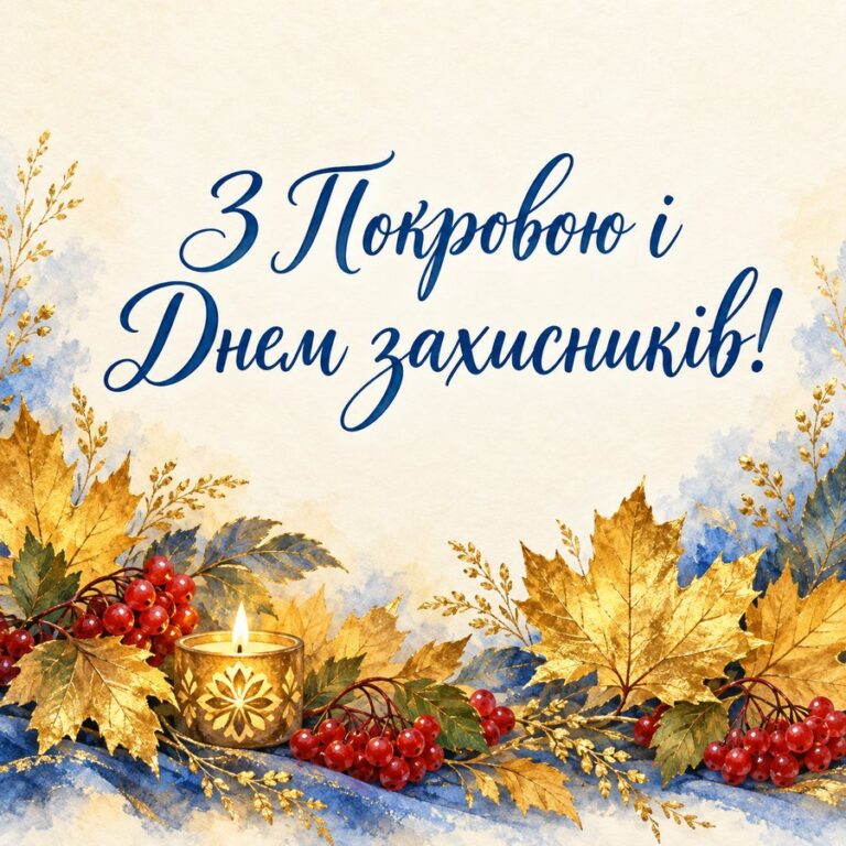 З Покровою і Днем захисників! - листівка з привітанням з Днем захисників і захисниць України