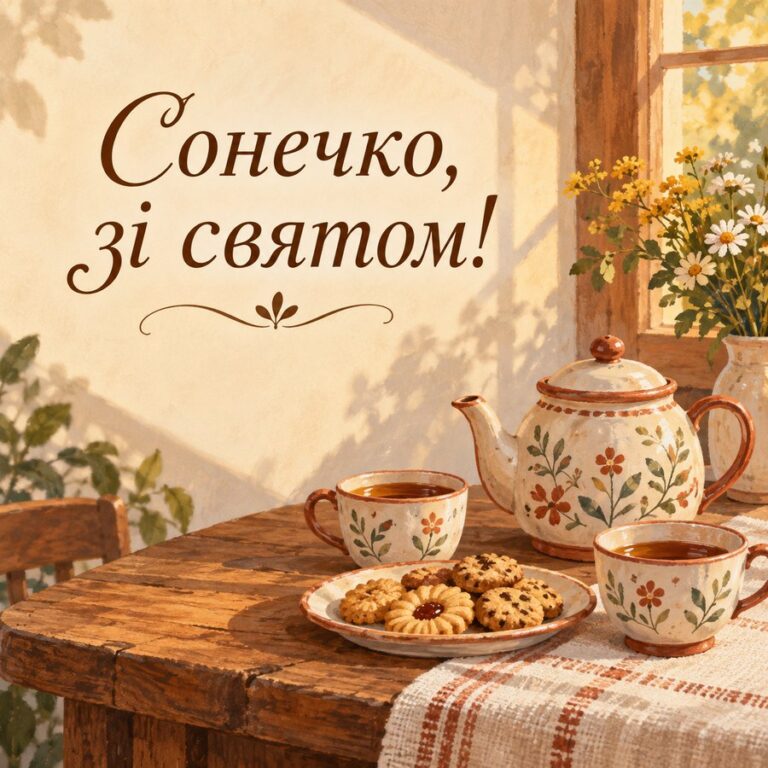 Сонечко, зі святом! - листівка з привітанням з Днем народження жінці
