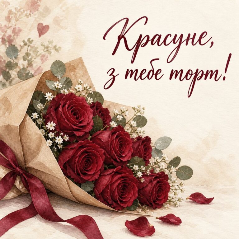 Красуне, з тебе торт! - листівка з привітанням з Днем народження жінці