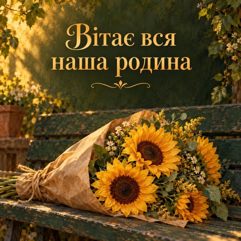Вітає вся наша родина - листівка з привітанням з Днем народження зятю