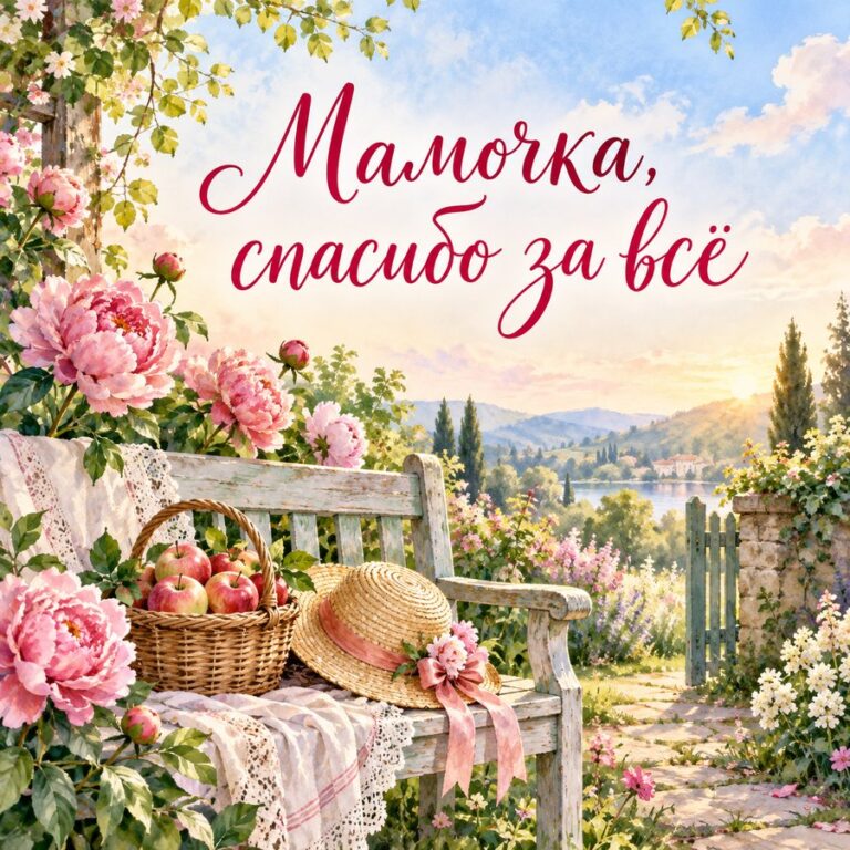 Мамочка, спасибо за всё - открытка с поздравлением маме