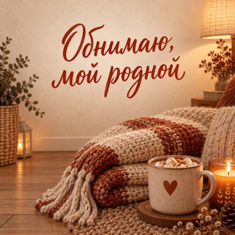 Обнимаю, мой родной - открытка с поздравлением мужу