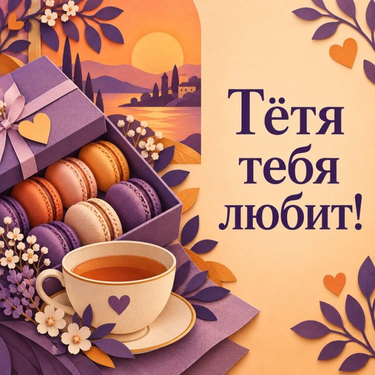 Тётя тебя любит! - открытка с поздравлением племяннице