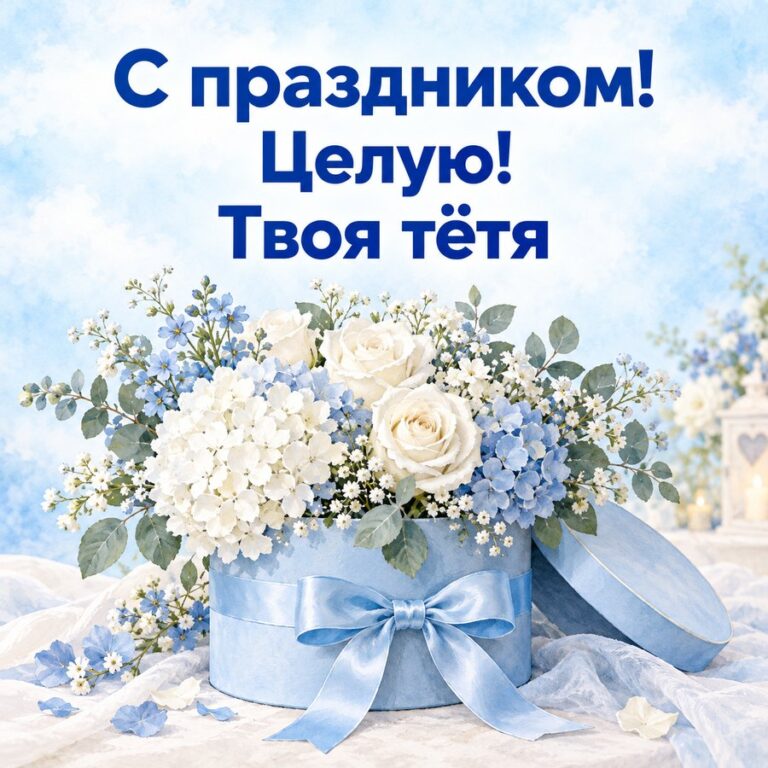 С праздником! Целую! Твоя тётя - открытка с поздравлением племяннице