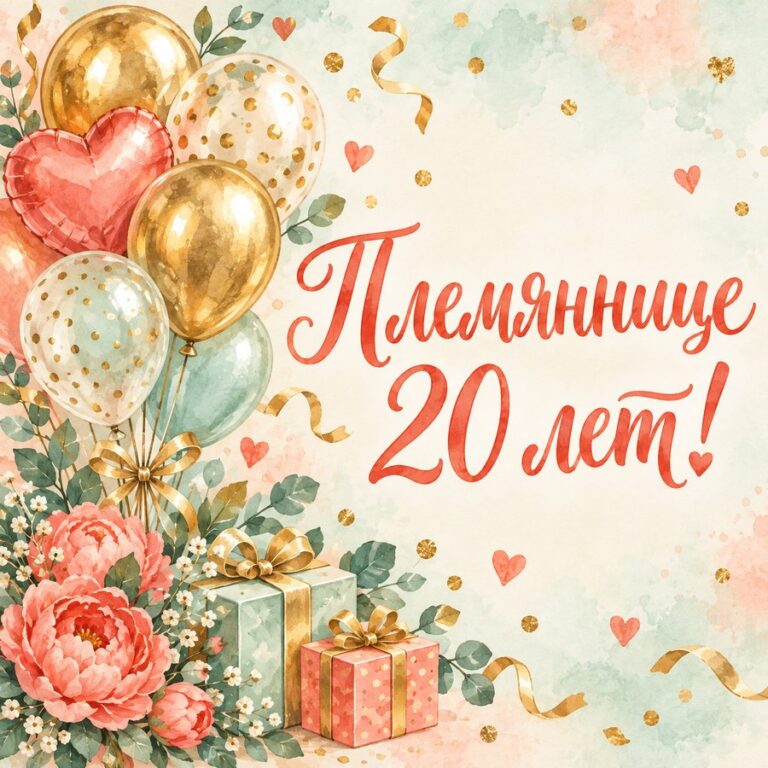 Племяннице 20 лет! - открытка с поздравлением племяннице
