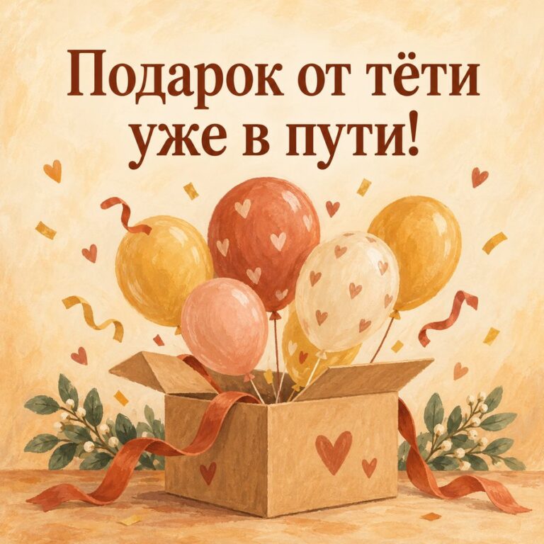 Подарок от тёти уже в пути! - открытка с поздравлением племяннице