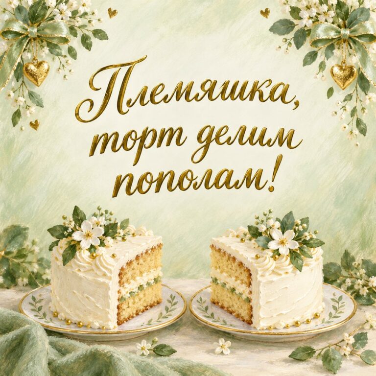 Племяшка, торт делим пополам! - открытка с поздравлением племяннице