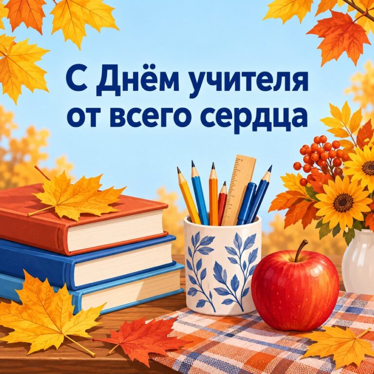 С Днём учителя от всего сердца - открытка с поздравлением с Днём учителя