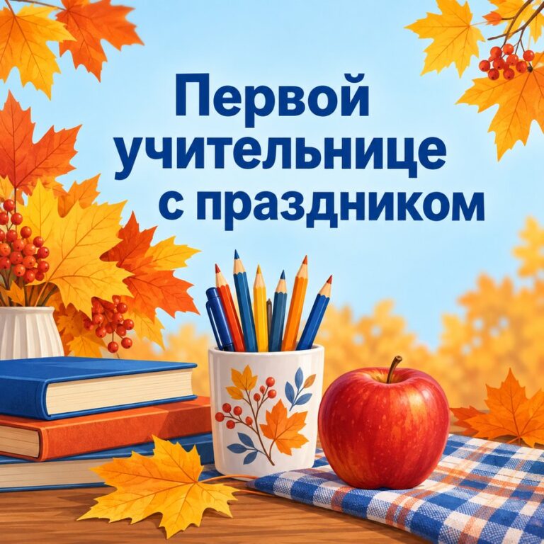 Первой учительнице с праздником - открытка с поздравлением с Днём учителя