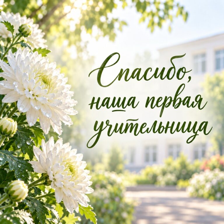 Спасибо, наша первая учительница - открытка с поздравлением с Днём учителя