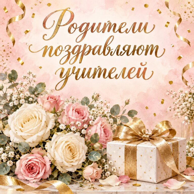 Родители поздравляют учителей - открытка с поздравлением с Днём учителя