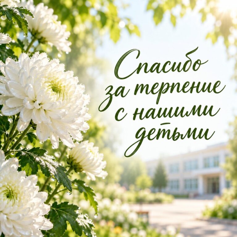 Спасибо за терпение с нашими детьми - открытка с поздравлением с Днём учителя