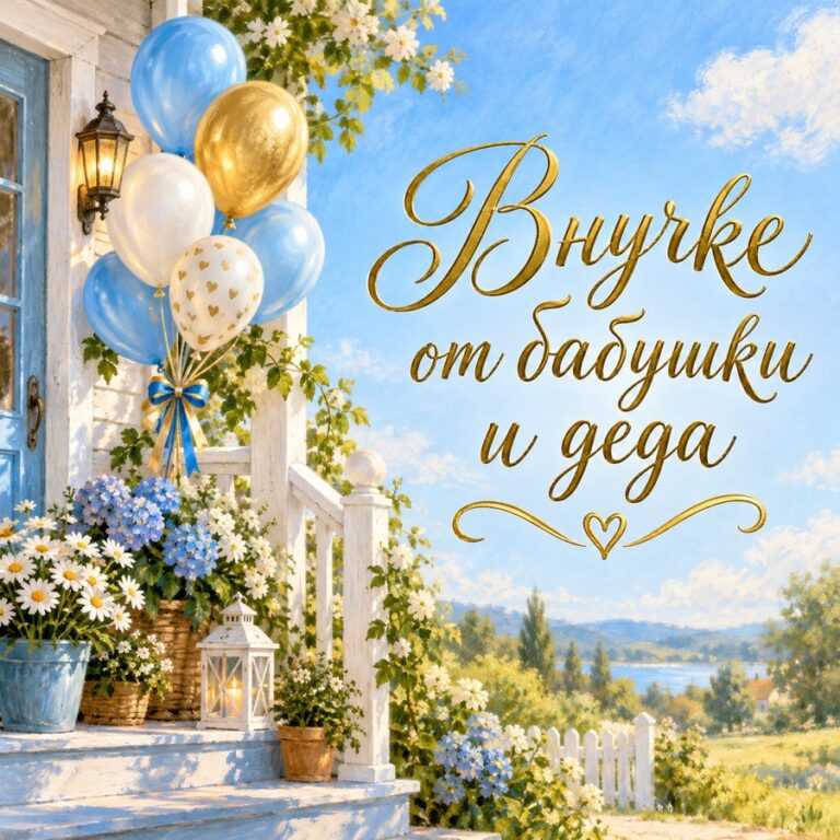 Внучке от бабушки и деда - открытка с поздравлением внучке