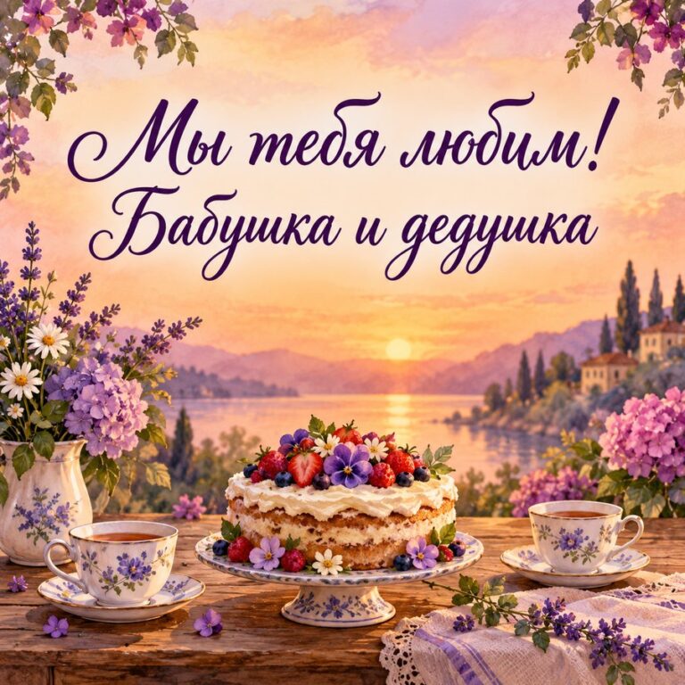 Мы тебя любим! Бабушка и дедушка - открытка с поздравлением внучке