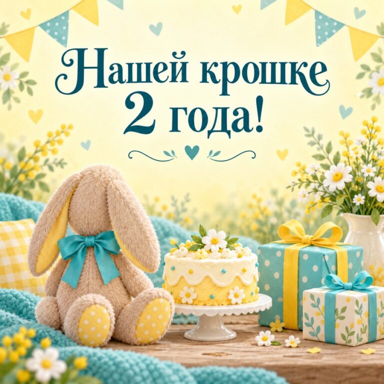 Нашей крошке 2 года! - открытка с поздравлением внучке