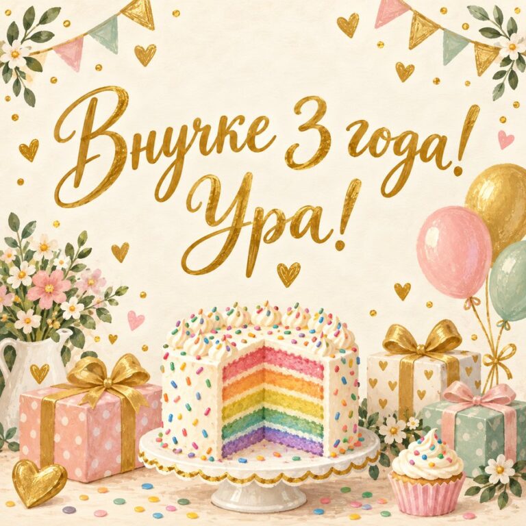 Внучке 3 года! Ура! - открытка с поздравлением внучке