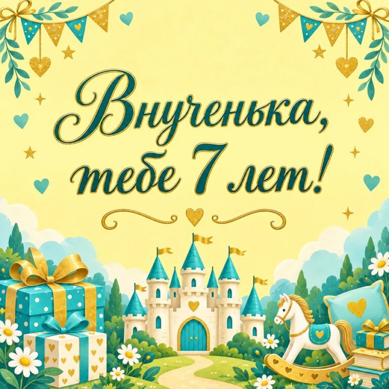 Внученька, тебе 7 лет! - открытка с поздравлением внучке