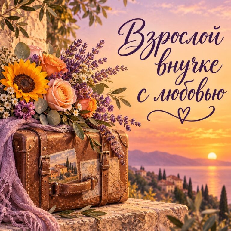 Взрослой внучке с любовью - открытка с поздравлением внучке