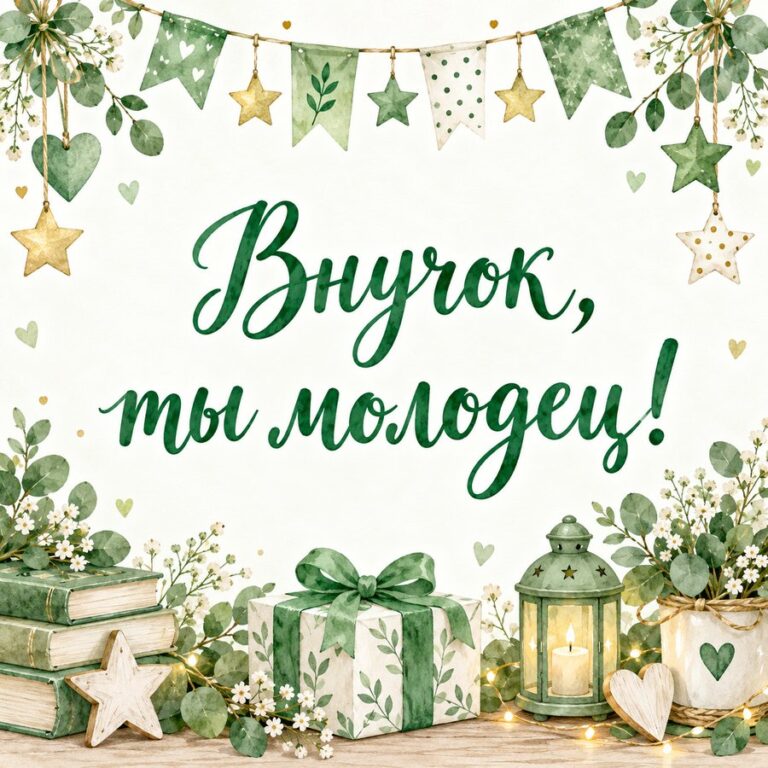 Внучок, ты молодец! - открытка с поздравлением внуку