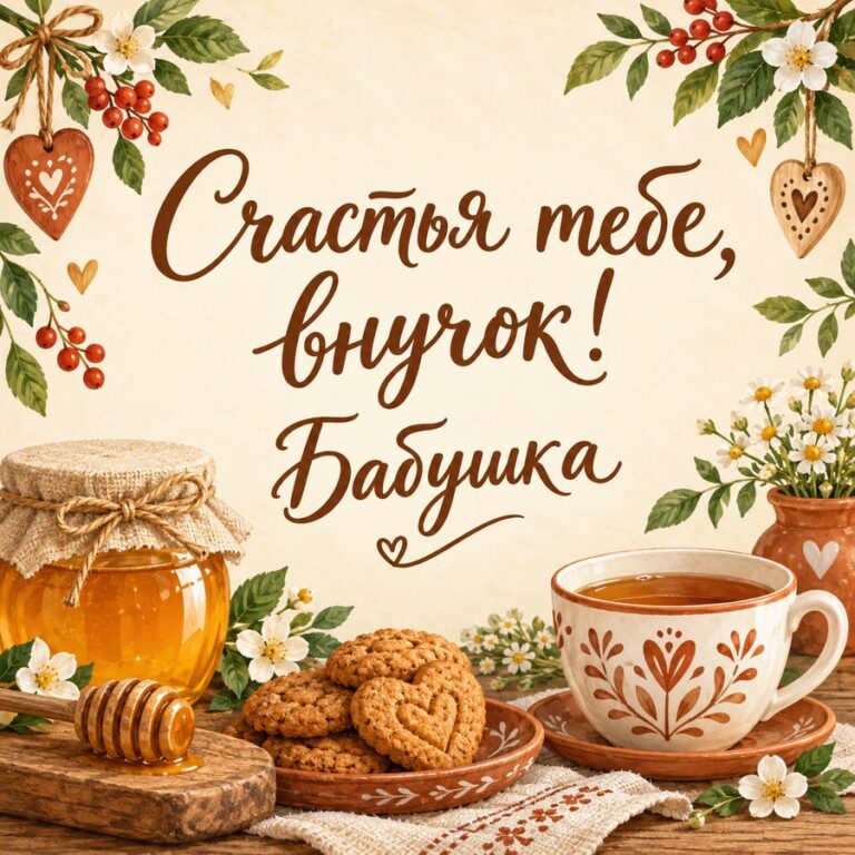Счастья тебе, внучок! Бабушка - открытка с поздравлением внуку