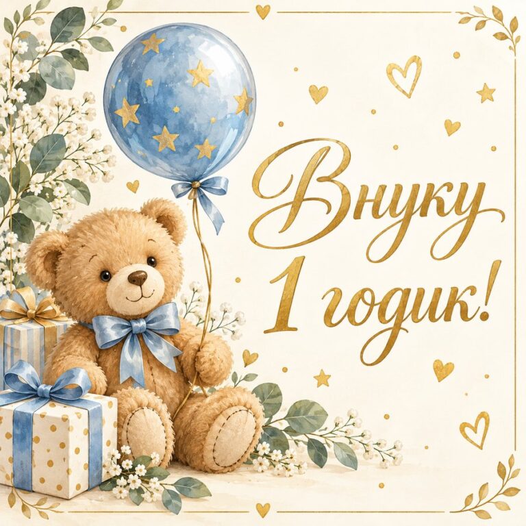 Внуку 1 годик! - открытка с поздравлением внуку