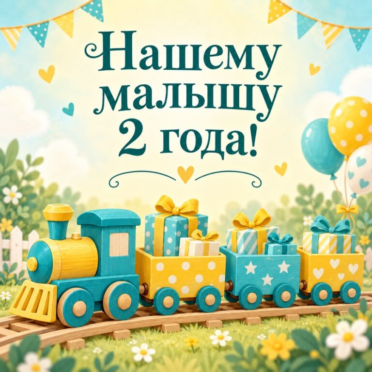Нашему малышу 2 года! - открытка с поздравлением внуку