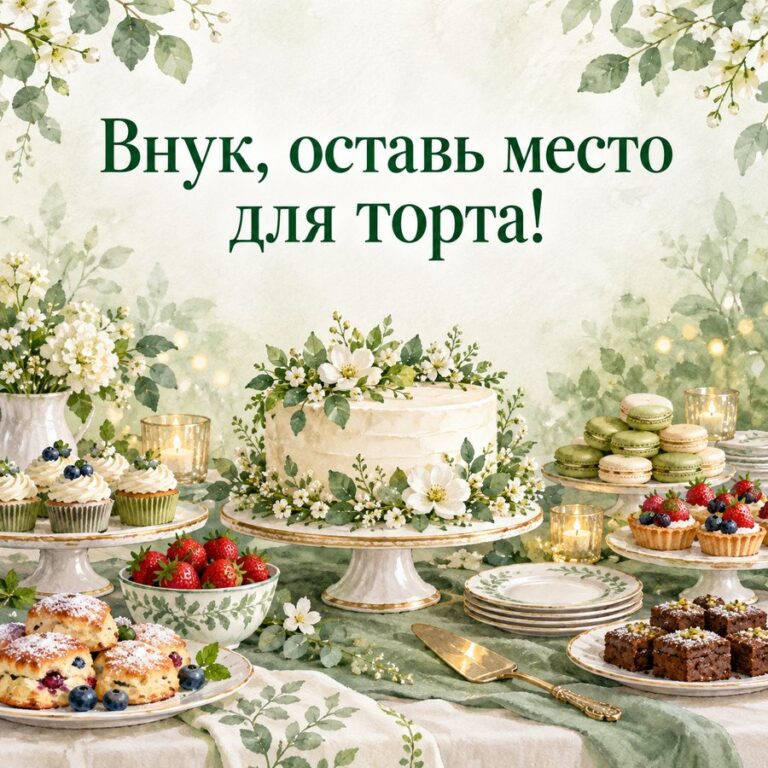 Внук, оставь место для торта! - открытка с поздравлением внуку