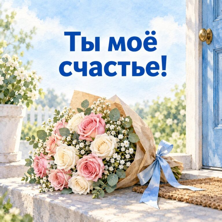 Ты моё счастье! - открытка с поздравлением жене