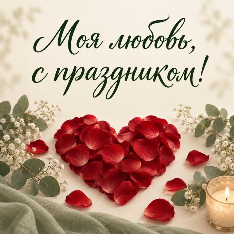 Моя любовь, с праздником! - открытка с поздравлением жене