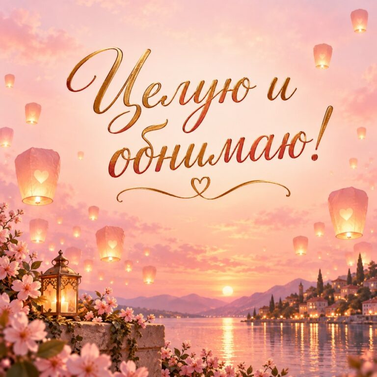 Целую и обнимаю! - открытка с поздравлением жене