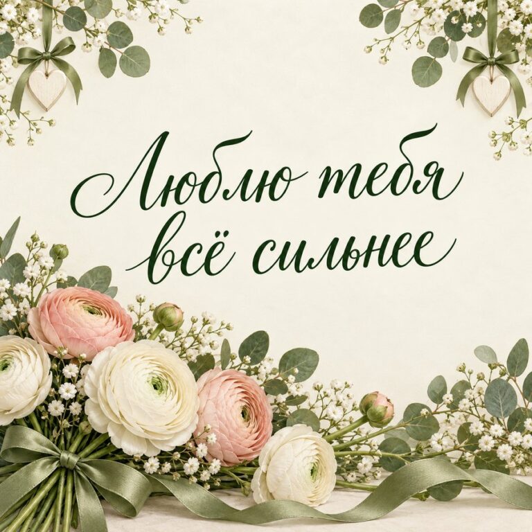 Люблю тебя всё сильнее - открытка с поздравлением жене