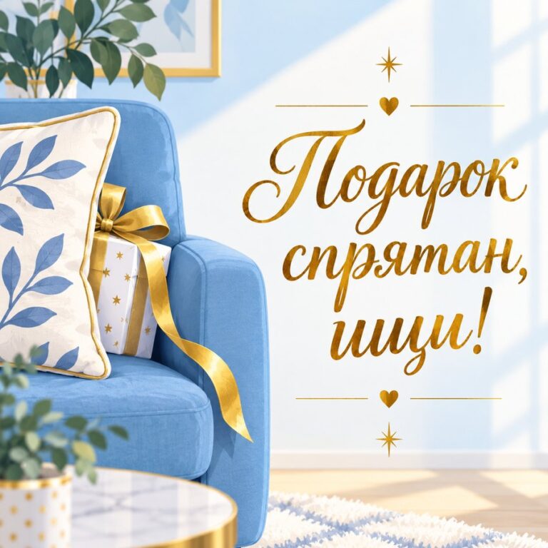Подарок спрятан, ищи! - открытка с поздравлением жене