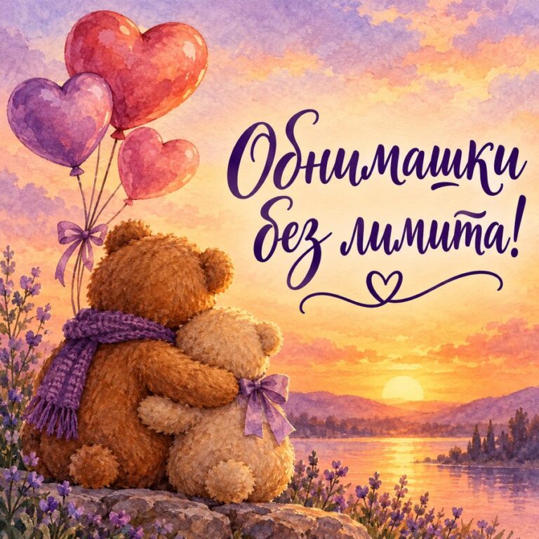 Обнимашки без лимита! - открытка с поздравлением жене