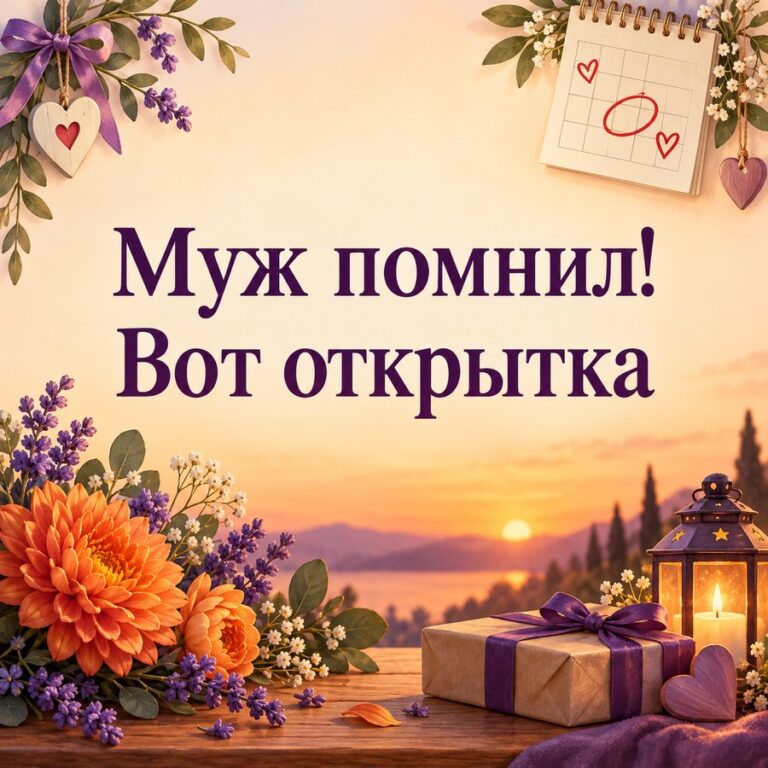 Муж помнил! Вот открытка - открытка с поздравлением жене
