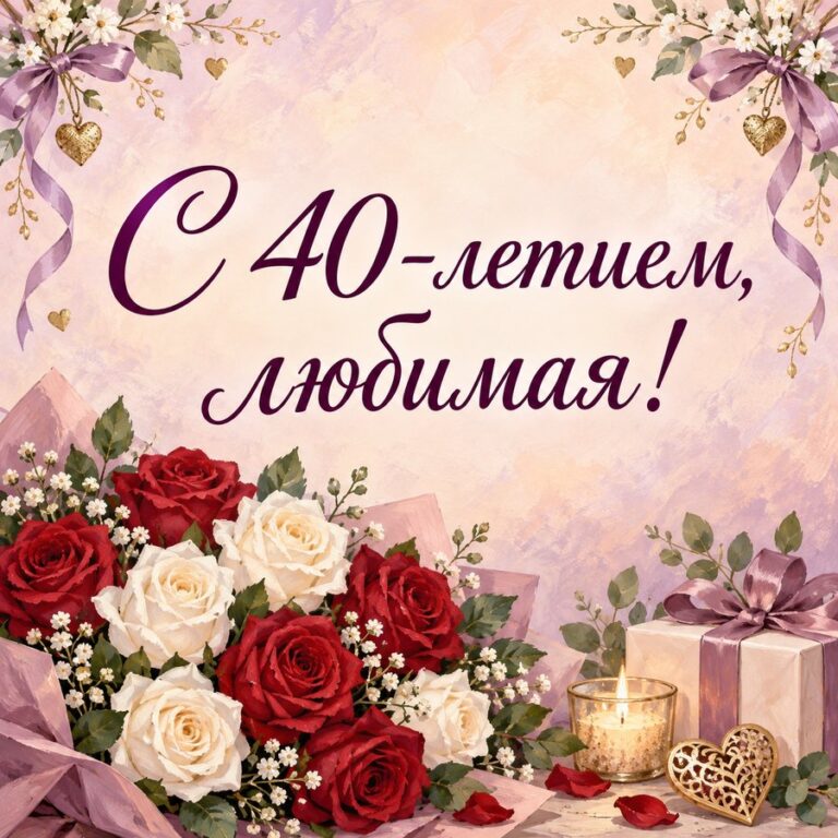 С 40-летием, любимая! - открытка с поздравлением жене