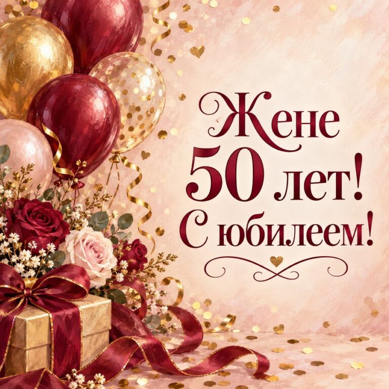 Жене 50 лет! С юбилеем! - открытка с поздравлением жене