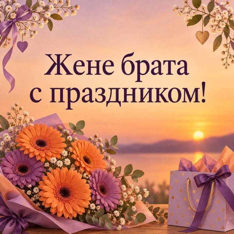 Жене брата с праздником! - открытка с поздравлением жене