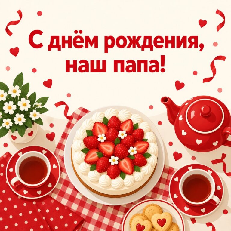 С днём рождения, наш папа! - открытка с поздравлением папе