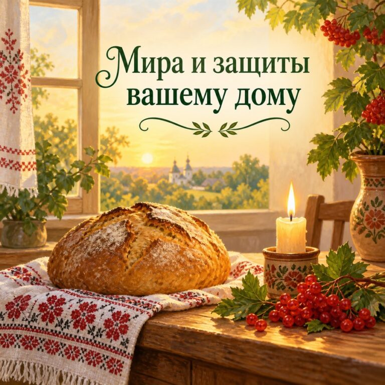 Мира и защиты вашему дому - открытка с поздравлением с Покровом