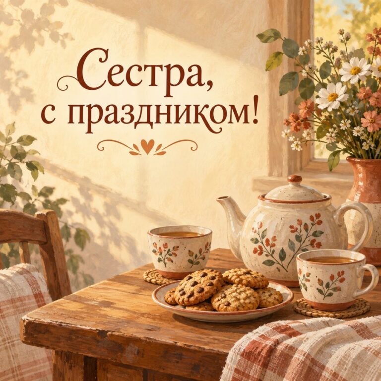 Сестра, с праздником! - открытка с поздравлением сестре