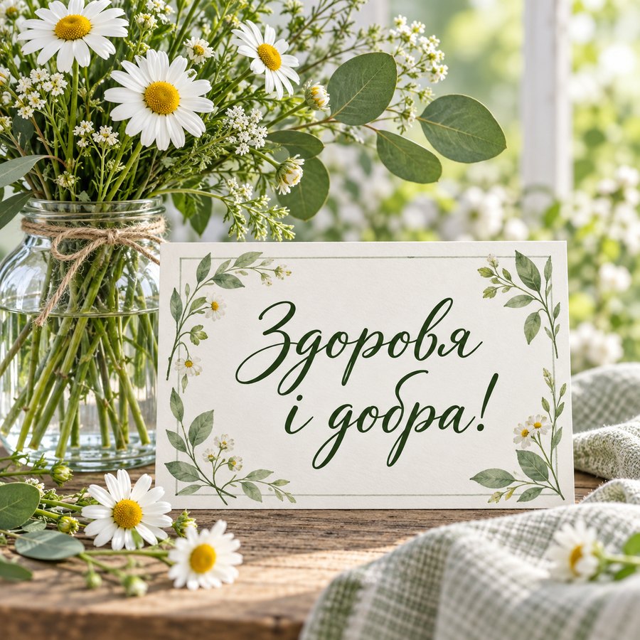 Здоровя і добра! - листівка з привітанням свасі