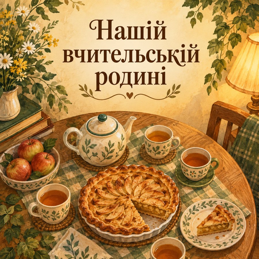 Нашій вчительській родині - листівка з привітанням з Днем вчителя колегам