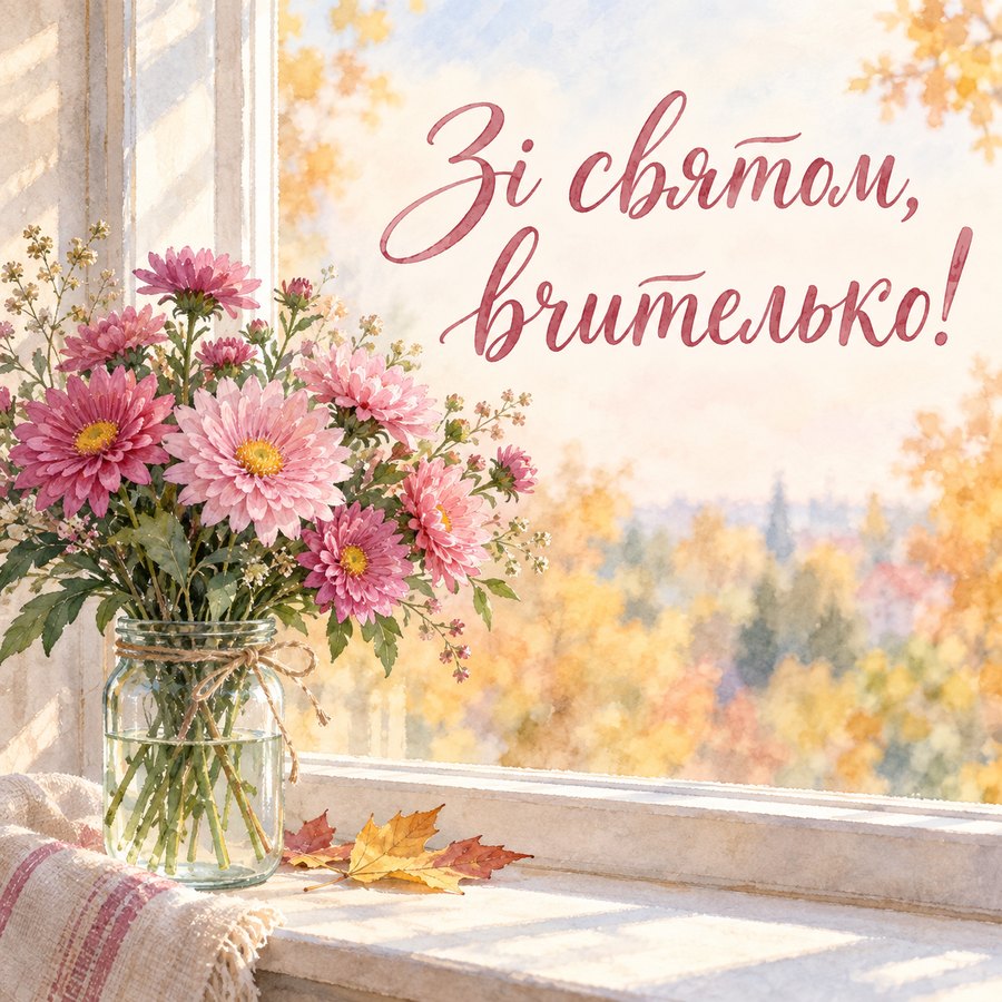 Зі святом, вчителько! - листівка з привітанням з Днем вчителя колегам